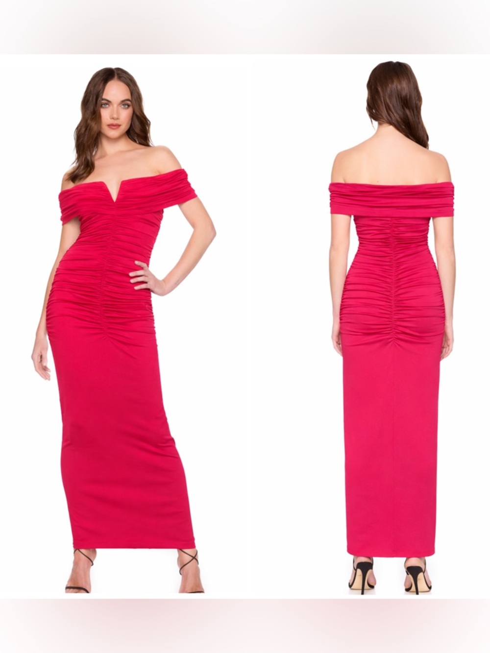 New! Susana Monaco V Wire Gathered Off Shoulder Ruched Maxi Dress 💗 Small NWT! - Picture 2 of 12